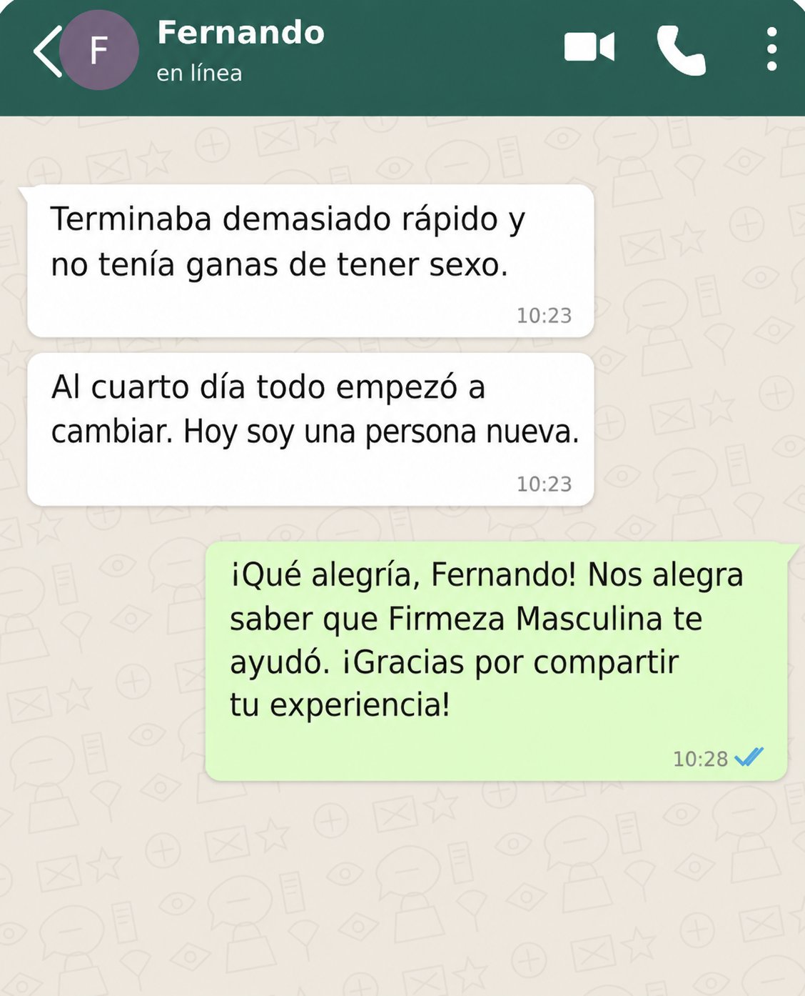 Conversación de WhatsApp con Fernando contando el cambio al cuarto día